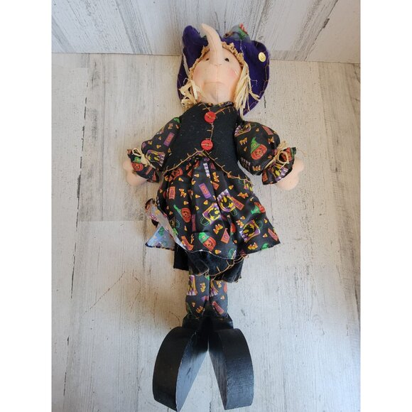 Vintage wooden standing witch Halloween home decor candy - Picture 1 of 8